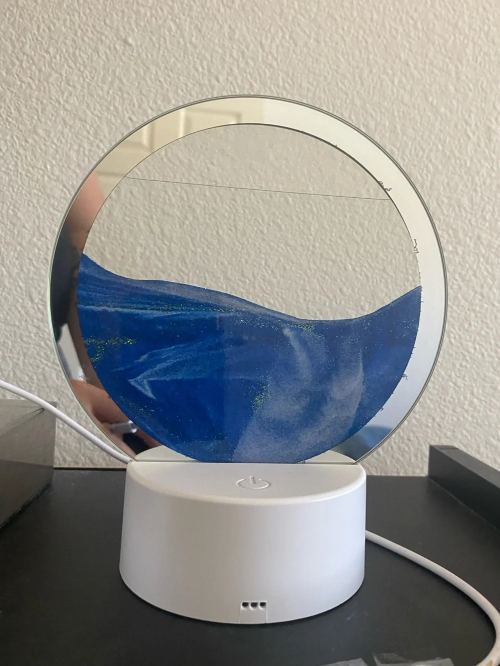 Blue Sand Art Desk Accent with White LED Base
